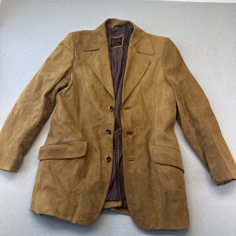 Vintage 70s Suede Leather Blazer Jacket Tan Camel Nappa Leather England Men’s S